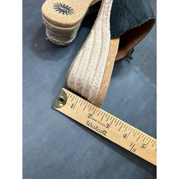 Ugg Womens Black Suede Fringe Cork Wedge Sandals Size 7 - Picture 7 of 9